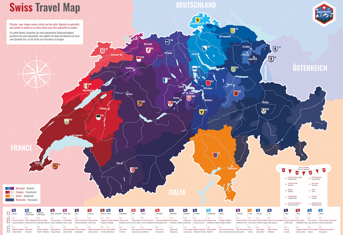 Following the success of its first scratch map, Neuchâtel start-up Swisstastic has launched the Swiss Travel Map, a large-format scratch map inviting users to explore Switzerland's 26 cantons, funded through a WeMakeIt crowdfunding campaign.
